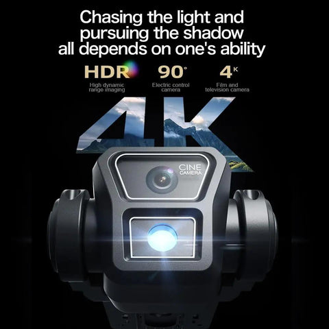 Dope 4K EIS Drone With Ultra Sharp 4K Camera For Adults showing HDR imaging and cine camera features with a mountain background
