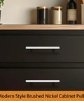 5 Pack Chrome Kitchen Cabinet Pulls Euro T Bar Handles Polished Chrome Dresser Drawer Pulls installed on black cabinets