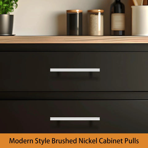 5 Pack Chrome Kitchen Cabinet Pulls Euro T Bar Handles Polished Chrome Dresser Drawer Pulls installed on black cabinets