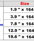 Size chart for Blue Adhesive Surface Protective Tape No Residue Peel And Stick Film Roll Scratch Guard for various widths.