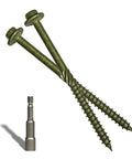 Eight Inch Structural Lag Wood Screws Number Fourteen Size Heavy Duty Timber Fasteners with hex drive tool.