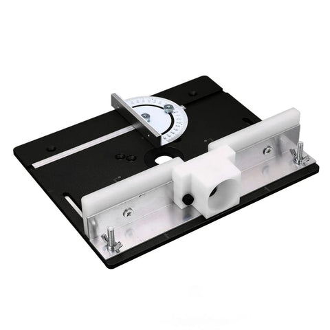 Rugged As Nails Router Table Insert Plate Aluminum Alloy Routing Mounting Base For Garage Workshop Hobbyists Black with angle guide.