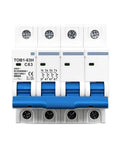 Industrial Boss Grade Heavy Duty 4P AC Circuit Breaker 32Amp C Curve Switch, panel mount with blue handle design.
