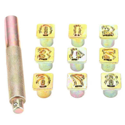 13mm Metal Number Stamp Set 0 to 8 With Knock Hammer, Pro Grade Handheld Stamping Tool for Leather, Plastic, and Soft Metals