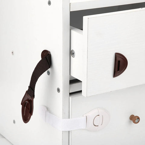 Baby Safety Locks For Cabinets And Drawers Adhesive Child Proofing Locks With Flexible Belt Connection Durable ABS And Nylon