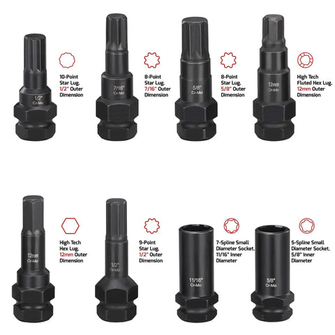 16 Piece Wheel Lock Key Set With SAE And Metric Keys For Removing Lock Lug Nuts On Aftermarket Wheels, various bit sizes visible