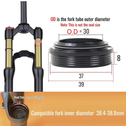 Front Fork Dust Seal Kit For Mountain Bikes, Oil Seal And Dust Wiper For 28.6mm To 36mm Suspension Forks, size illustration