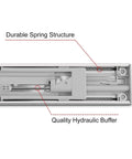 Close-up of 20 Inch Soft Close Drawer Slides Two Pairs Beefy Heavy Duty Side Bottom Mount Rails showcasing spring and buffer.