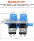 Front view: washer water inlet valve with mounting bracket and dual blue hoses for Whirlpool/Kenmore/KitchenAid washers.