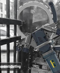 Heavy Duty Electric Ring Saw Wall Cutting Machine With Built In Water Pump And Kickass Performance For Smooth Slotting Through Concrete Stone Brick And Wood Up To Twenty Seven Centimeters Deep cutting through guardrail.