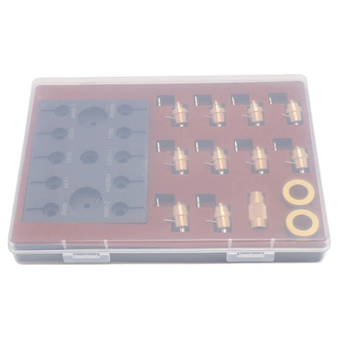 Pro Grade Brass Watch Mainspring Winder Kit For Pros And DIYers With Broad Caliber Compatibility in a clear case showing tools