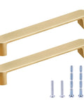 Brushed Gold Cabinet Handles Set of 2 With 5 Inch Hole Centers Solid Zinc Alloy Drawer Pulls In Brushed Brass Finish for Cabinets and Furniture