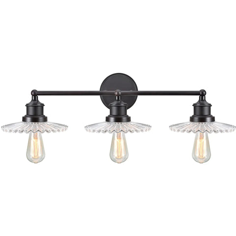 Three Light Metal Bathroom Vanity Wall Light Fixture 38 Inch Wide In Oil Rubbed Bronze With Clear Glass Shade Includes Three 60 Watt S19 Vintage Edison Bulbs UL Listed For Bathroom Use