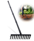 Heavy Duty Bow Rake With 60 Inch Adjustable Stainless Steel Handle, 17 Inch Wide Metal Head And 12 Sharp Teeth For Loosening Soil
