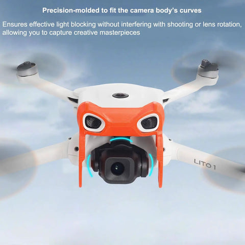 Anti Collision Gimbal Bumper Guard For Lito X1 And Lito 1 Drones; custom-fit, orange shield on camera.