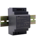 Straight Up Heavy Duty 60 Watt 48 Volt Din Rail Switching Power Supply with Adjustable Output mounted on a rail.