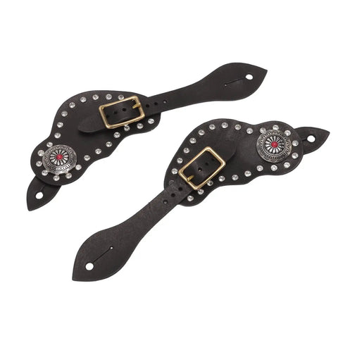 Dope Vintage Style Cow Leather Rhinestone Spur Strap With Adjustable Metal Buckle, premium equestrian accessory for horse lovers