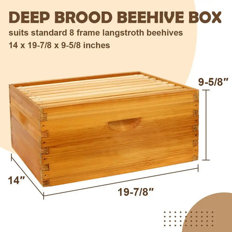 8 Frame Deep Brood Bee Hive Box In Cedar Wood, Langstroth Style Honey Bee Hive Kit For Sale, Dipped In Beeswax, 14x19-7/8x9-5/8 inches.