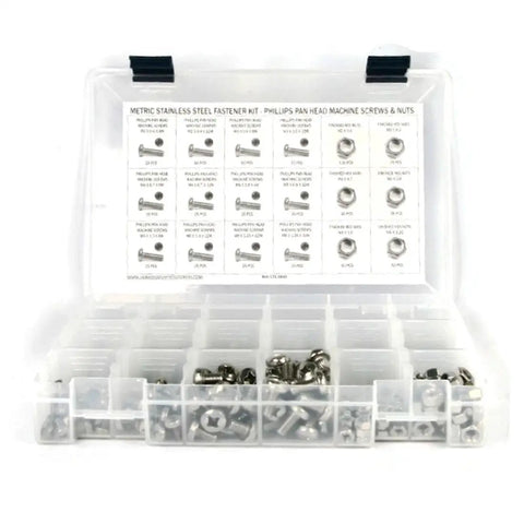 Stainless Steel Phillips Pan Head Machine Screws And Nuts Kit, M2 To M8, 751 Piece Assortment With Hex Nuts in clear case