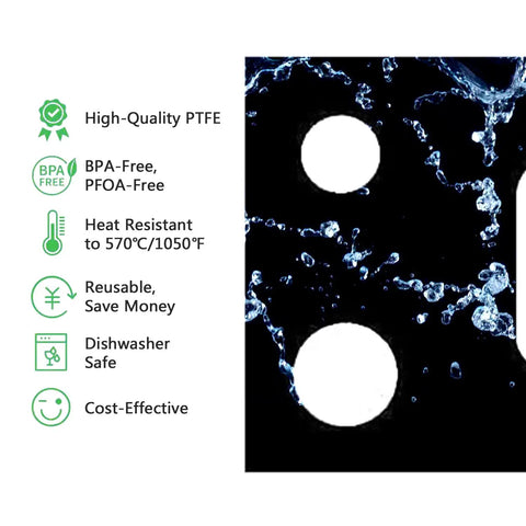 Stove Cover Set For Gas Range Protectors with water resistance demonstration, highlighting features like heat resistance and reusability.