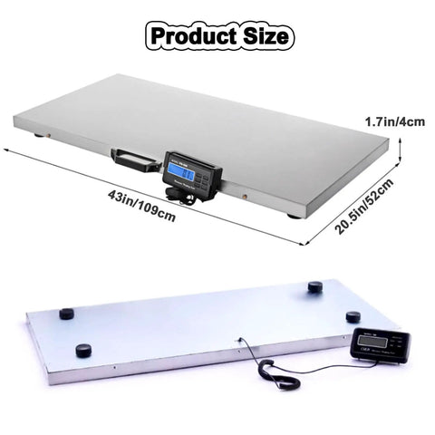 Heavy Duty Workhorse Electronic Platform Scale Built Tough For Livestock Shipping Large Breed Dog Weighing Multi Purpose Commercial Stainless Steel Floor Ready Station with dimensions.