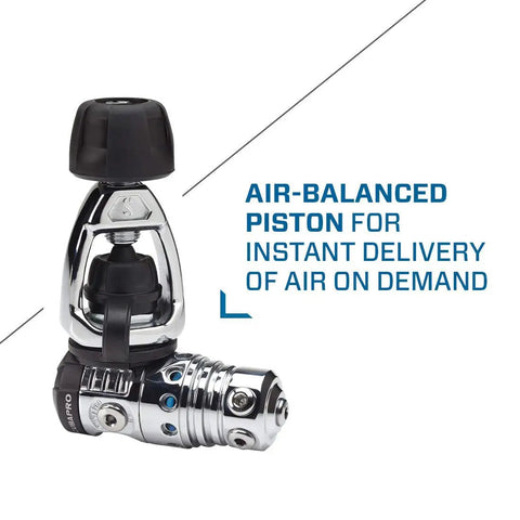 MK25 Evo S620 Ti Regulator System for Scuba Diving Pro Grade Air Balanced First Stage With Titanium Barrel close-up view