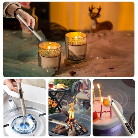 Electric Lighter Type C Rechargeable With LED Battery Display Safety Switch Flameless Plasma Windproof for candles and cooking.