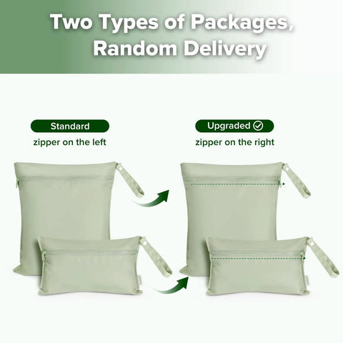 Waterproof Wet Bag Set For Baby On The Go, Wet Dry Bags For Cloth Diapers And Swimwear, 2 pack, grass green, standard and upgraded zippers