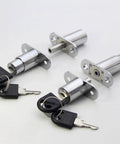 Keyed Cam Cylinder Door Lock for Cabinets and Wardrobes, 23/32mm Tongue Bolt Latch shown with keys on white background