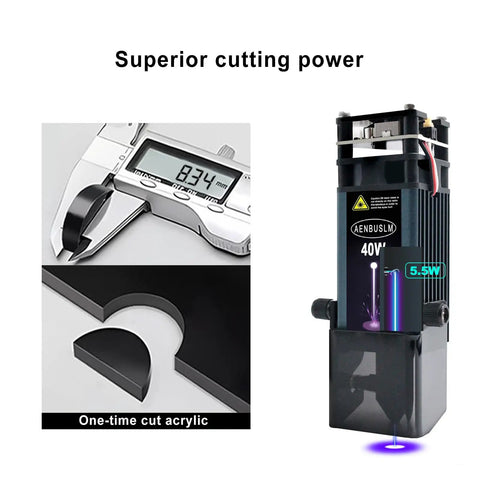 40W Laser Module With Air Assist For Laser Cutter And Engraver Machine 5.5W Output Power, shown cutting dark acrylic.