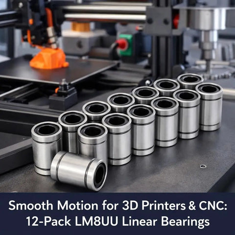 Linear Bearings Set 8x15x24mm Double Sealed For Rock Solid Motion In 3D Printers And CNC Routers 12 Piece Pack 8mm Inner Diameter Ball Bearings Protect Dust And Debris. 12-pack LM8UU linear bearings for 3D printers and CNC routers