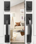 Matte Black Front Door Handle Set With Deadbolt And Lever, Heavy Duty Double Door Lock Kit on white double doors
