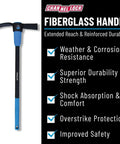 5 Lb Carbon Steel Head Mattock With 36 Inch Dual Injected Fiberglass Handle For Heavy Duty Yard Work And Landscaping Digging Trenching And Breaking Tough Ground, with features list