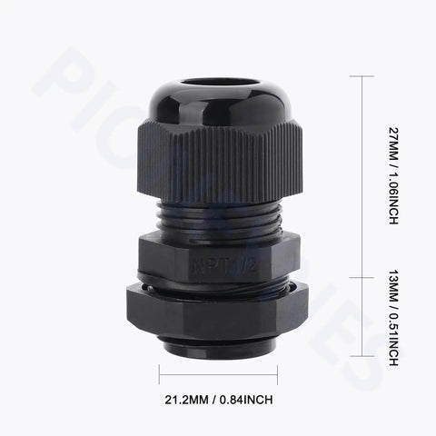 Single black 50Pcs Half Inch NPT Cable Glands Waterproof Adjustable 6 to 12mm Nylon PA66 With Gaskets IP68 Sealing Fittings