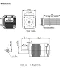 Technical drawing of Beefy Integrated Closed Loop Stepper Motor With Pulse Direction Control Interface, showing dimensions and connector details.