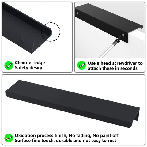 30 Pack Matte Black Concealed Tab Cabinet Pulls For Kitchen Cabinets And Drawers 5.9 Inch Length Hidden Finger Pulls