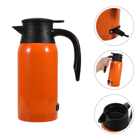 Level Up Your Road Trip Game With This 1000ml Portable Car Kettle Made From Sturdy Stainless Steel To Whip Up Fresh Hot Drinks Anywhere You Roll For Reliable Daily Commutes. Compact orange kettle with black handle and power socket, perfect for car use.