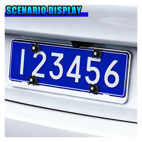 Fresh Swag Heavy Duty Bling License Plate Screw Kit With Rhinestone Diamond Crown Bolts, installed on blue license plate.