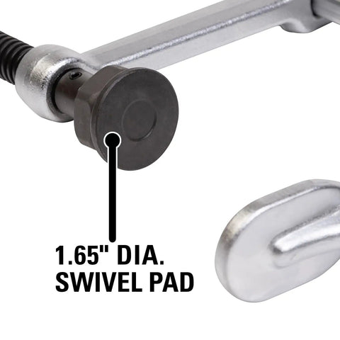 Close-up of Beefy Heavy Duty F Clamp With Eight Inch Opening And Five And A Half Inch Throat Delivers 2660 Lbs Clamping Force swivel pad