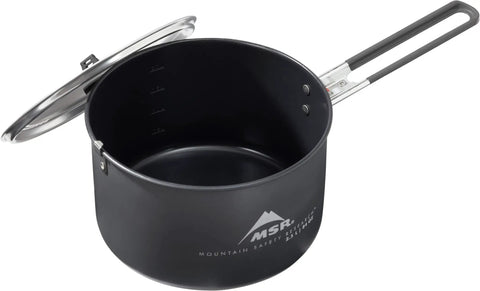 2.5 Liter Nonstick Ceramic Camp Pot For Solo Cooking With Fusion Ceramic Coating, open with lid and Talon Pot Handle visible