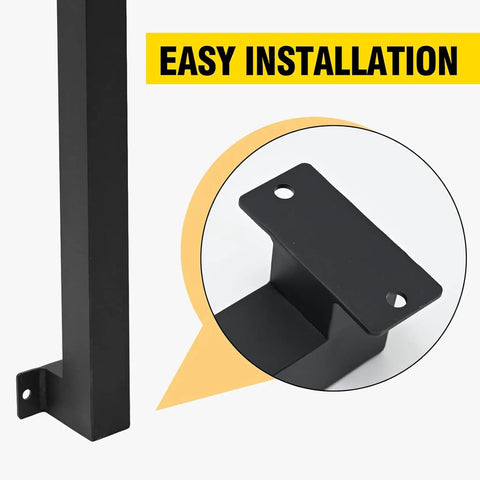 Close-up of the bracket showcasing easy installation for Rock Solid Stair Railing Kit With 270 Degree Adjustable Brackets And Heavy Duty Wrought Iron Banister Columns For Indoor Outdoor Deck Steps No Hassle Side Mount Install Set Of Four Posts.