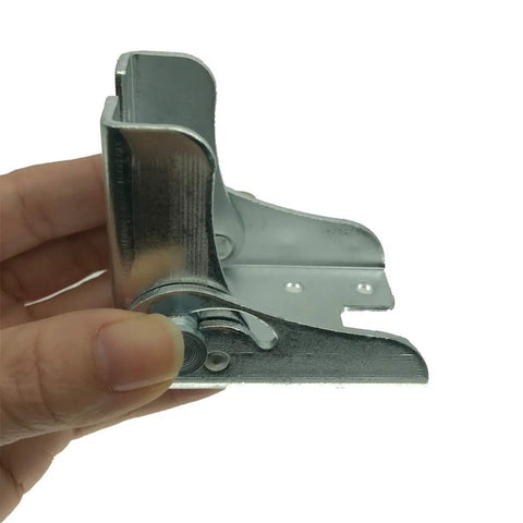 Heavy Duty Folding Table Leg Hinges Dead Nuts Locking Extension Brackets Built Tough For Diy Woodworking Kitchen Tables Space Saving Hidden Metal Hardware Set Of Four Silver, silver metal hinge held in hand