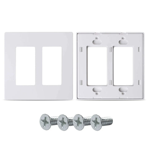 Screwless Decorator Wall Plates Two Gang White Covers 4 Pack No Visible Screws Clean Look Easy Install Durable Shatterproof Fade Resistant