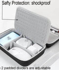 Kickass Hard Shell Cable Organizer Case Featuring Legit Shockproof Padding And Smart Double Layer Dividers For Keeping Your Power Adapters Cords And Tech Gear Snug On The Road, showing open case with padded dividers.