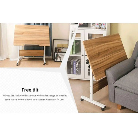 Heavy Duty Rolling Laptop Desk With Secure Locking Brake Casters Adjustable Mobile Workstation Table For Bed Sofa Living Room Home Office Gaming Lounge Setup, showing free tilt feature.
