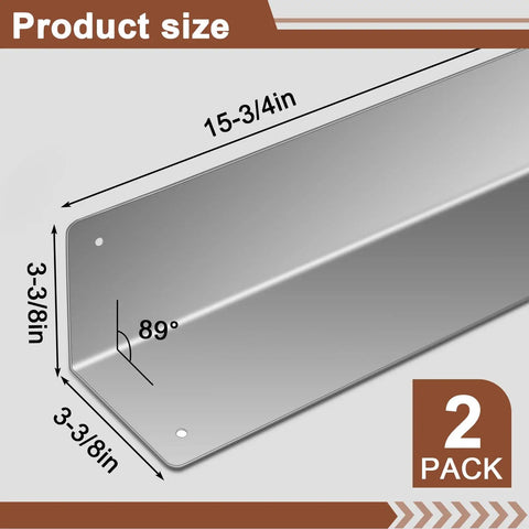 Straight Up Heavy Duty 2 Pack Stainless Steel Corner Guards For Vinyl Siding And Exterior Walls 3 3/8 Inch By 3 3/8 By 15 3/4 Size With 89 Degree Angle with product dimensions.
