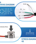 Wiring and stress diagrams showing Heavy Duty Bellows Load Cell Sensor For Precise Weight And Force Measurement 0 To 200 Kg Capacity