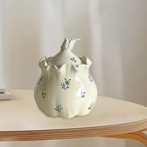 Real Deal Ceramic Kitchen Storage Jar With Secure Lid For Coffee Beans Sugar Flour And Nuts Pretty Sweet Floral Design, 400ml