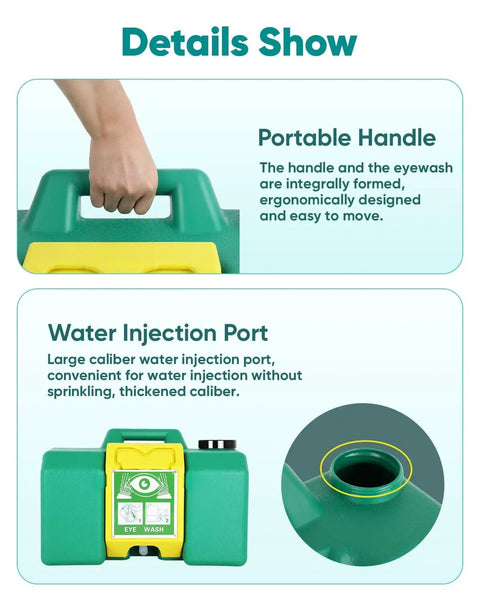 Portable Eight Gallon Eyewash Station Worksite Ready Gravity Fed Emergency Rinse with a handle and water injection port.