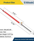 Overall Length Gauge Straight Aluminum OAL Gauge for Reloading in red with measurements for precision bullet seating.